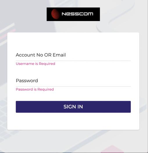 VSS login screen with Account No or Email and Password fields, and a Sign In button
